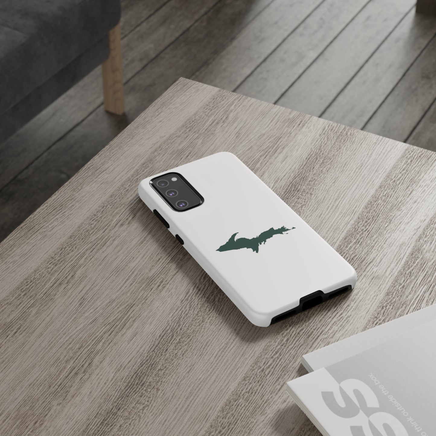 Michigan Upper Peninsula Tough Phone Case (Birch Bark White w/ Green UP Outline) | Samsung & Pixel Android