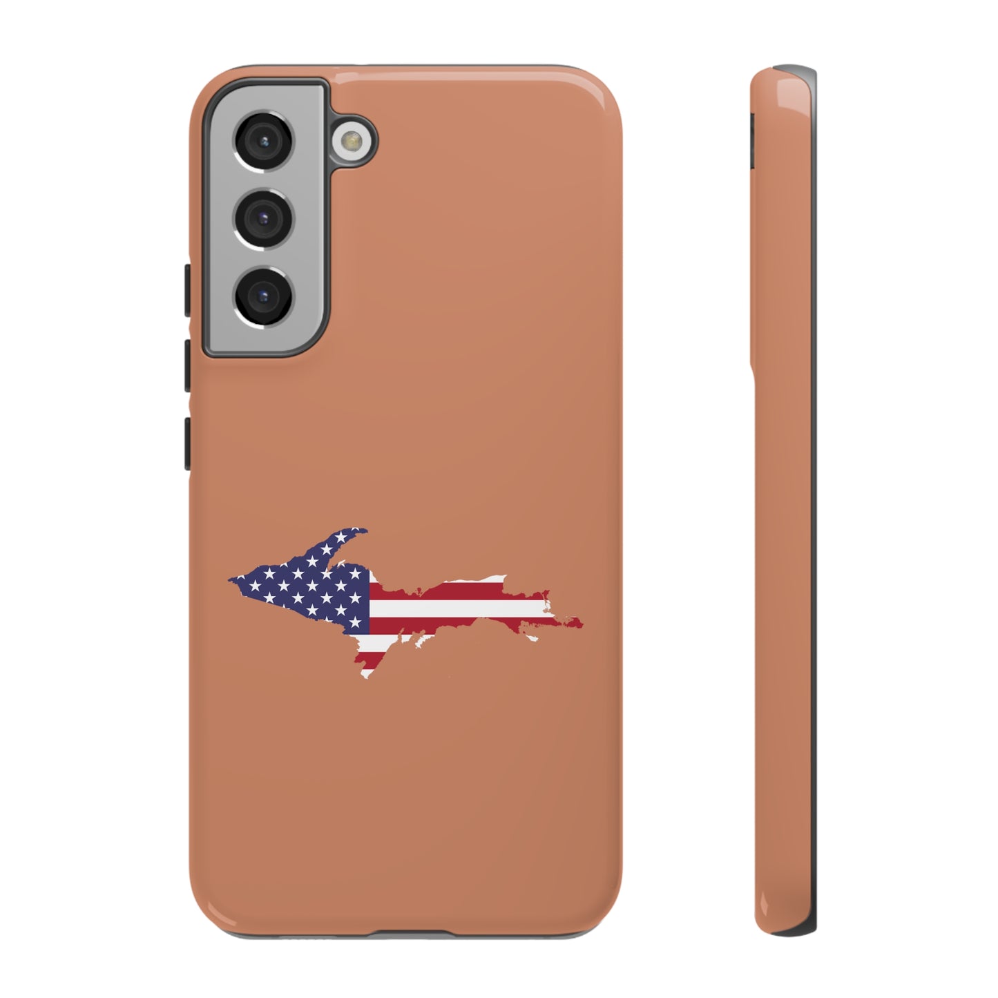 Michigan Upper Peninsula Tough Phone Case (Copper Color w/ UP USA Flag Outline) | Samsung & Pixel Android