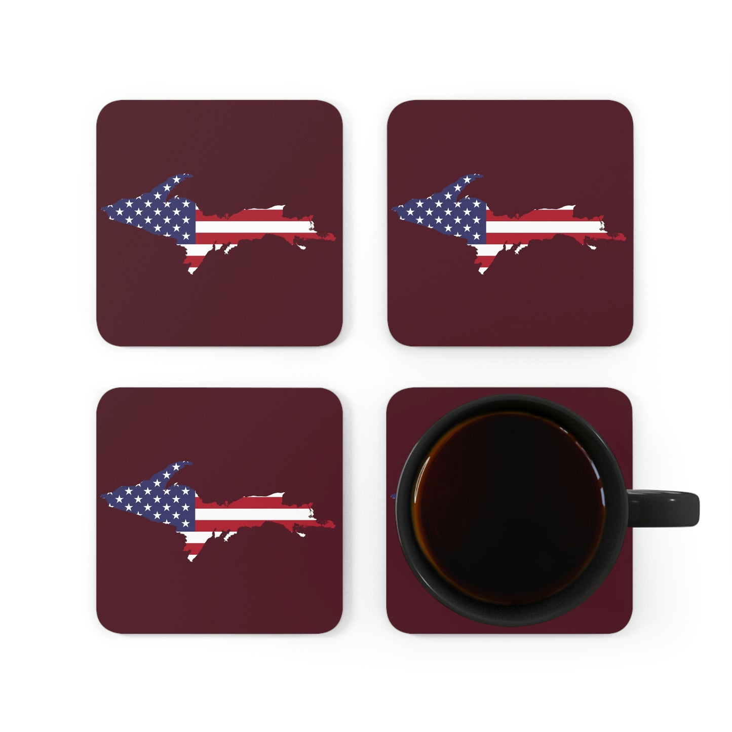 Michigan Upper Peninsula Coaster Set (Pinot Red w/ UP USA Flag Outline) | Corkwood - 4 pack