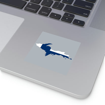 Michigan Upper Peninsula Square Sticker (Silver w/ UP Finland Flag Outline) | Indoor/Outdoor