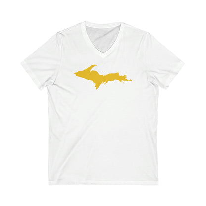 Michigan Upper Peninsula T-Shirt (w/ Gold UP Outline) | Unisex V-Neck