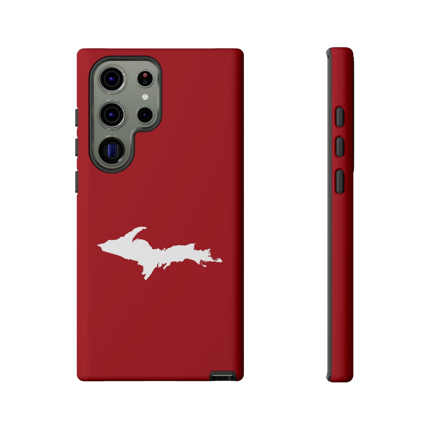 Michigan Upper Peninsula Tough Phone Case (Thimbleberry Red w/ UP Outline) | Samsung & Pixel Android