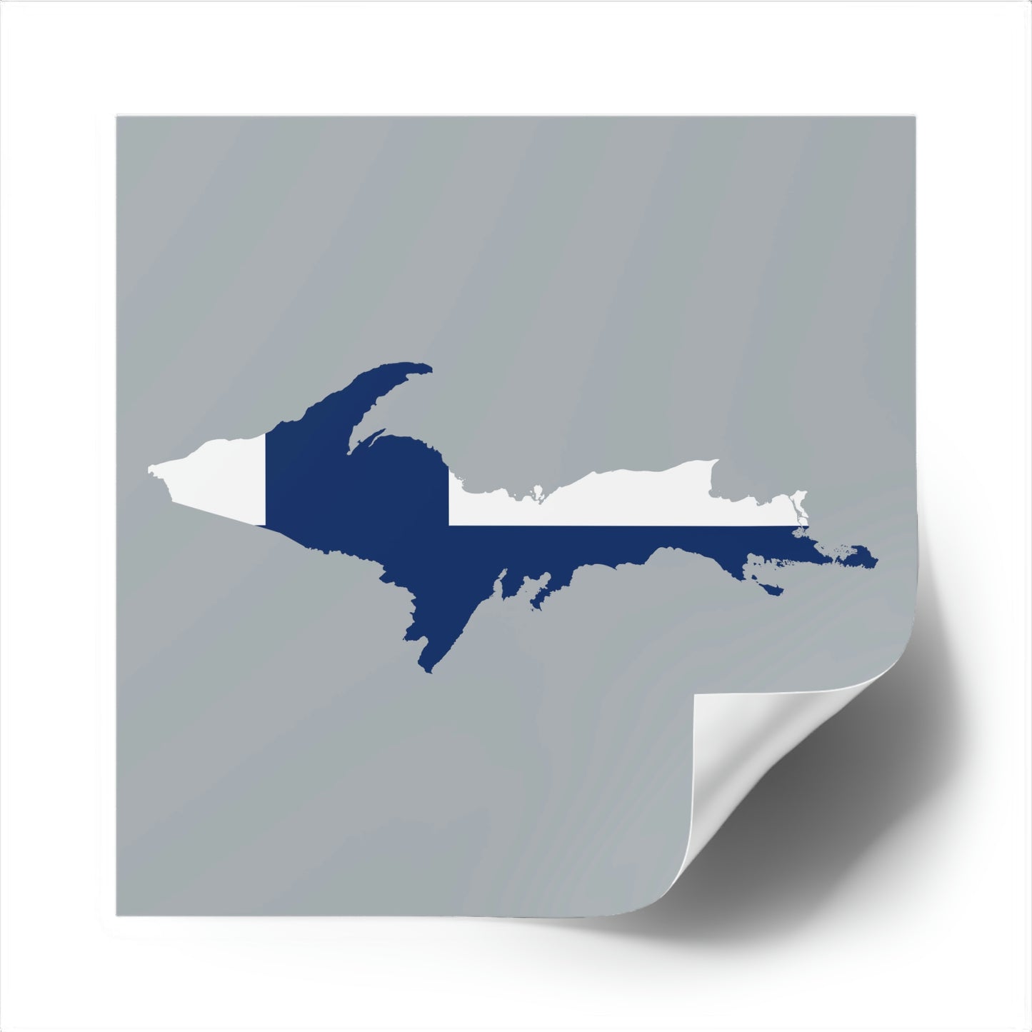 Michigan Upper Peninsula Square Sticker (Silver w/ UP Finland Flag Outline) | Indoor/Outdoor