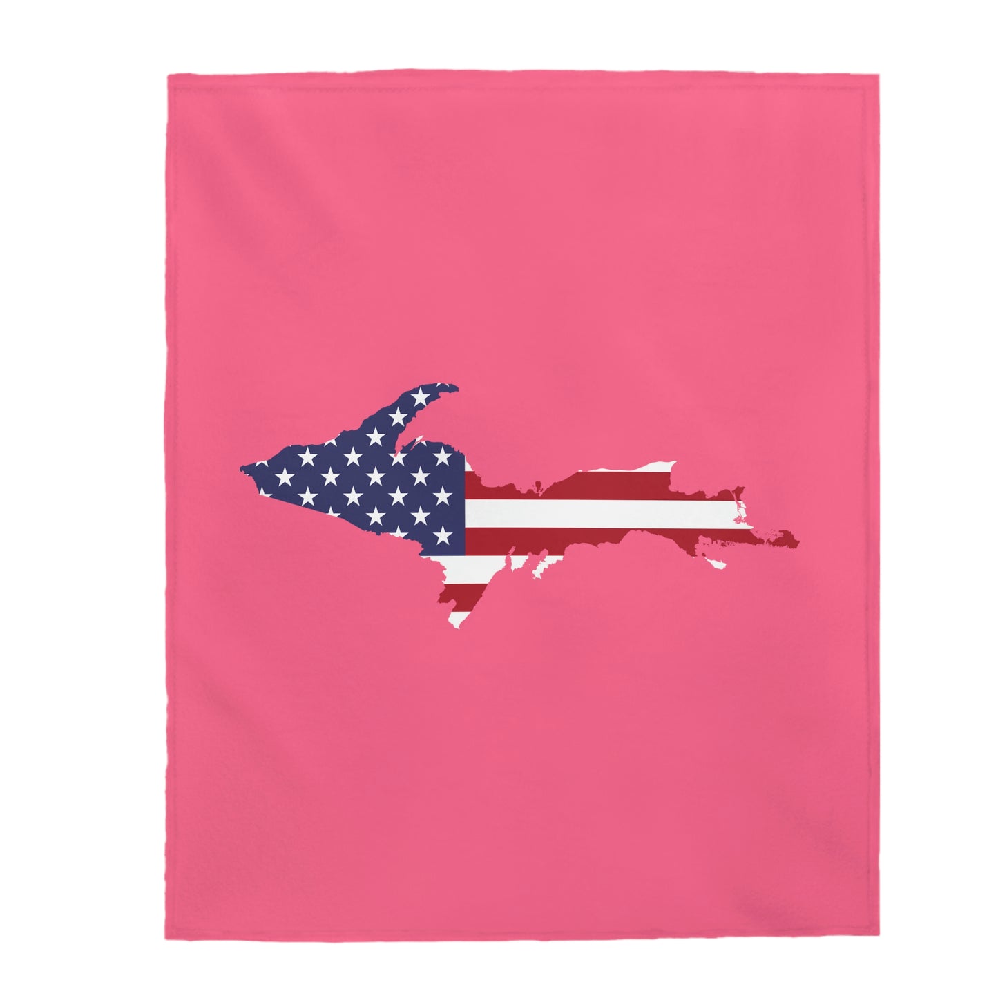 Michigan Upper Peninsula Plush Blanket (w/ UP USA Flag Outline) | Rhodochrosite Pink