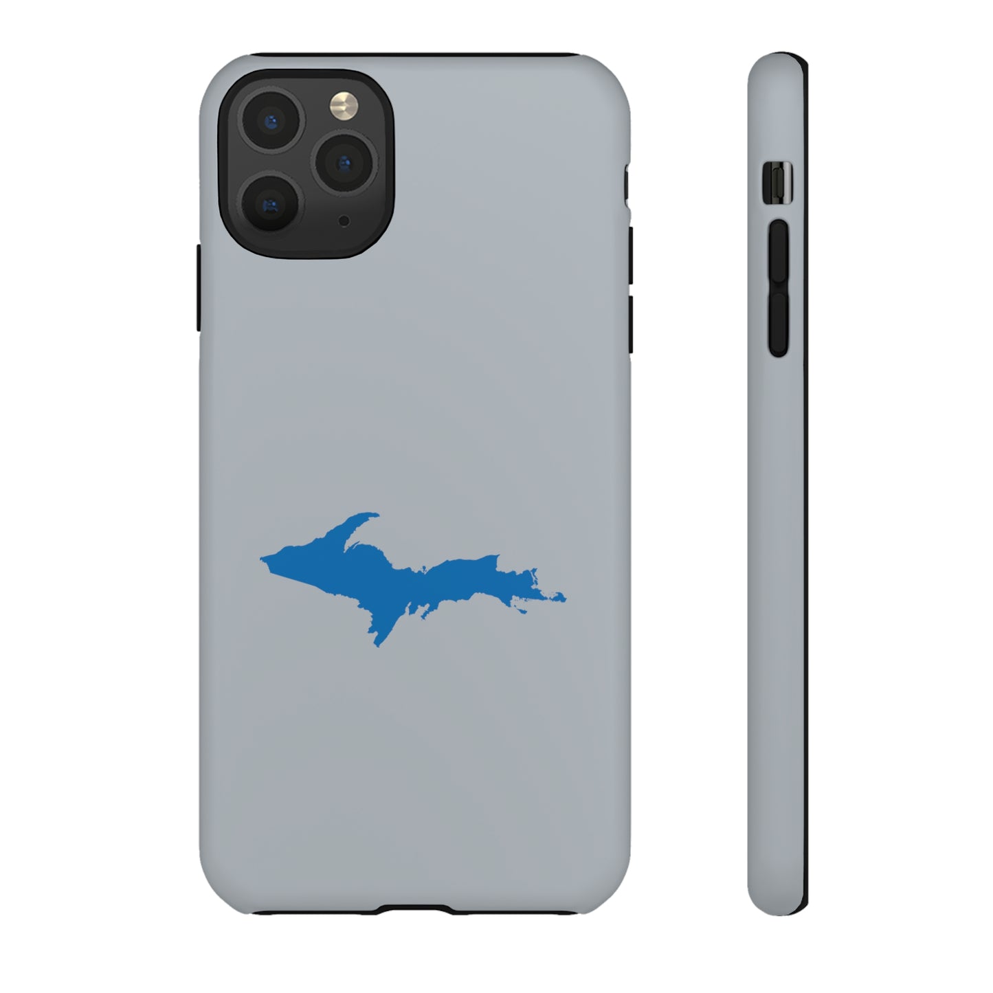 Michigan Upper Peninsula Tough Phone Case (Silver w/ Azure UP Outline) | Apple iPhone