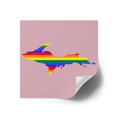 Michigan Upper Peninsula Square Sticker (Pink w/ UP Pride Flag Outline) | Indoor/Outdoor