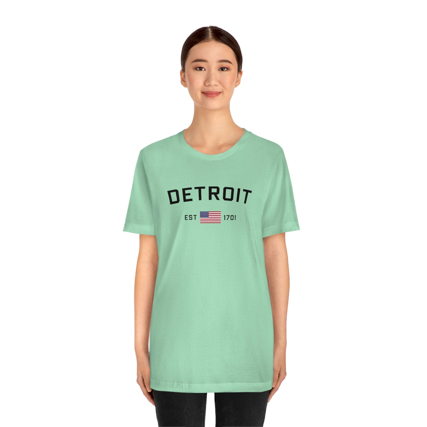 'Detroit Est 1701' T-Shirt (w/ United States Flag) | Unisex Standard Fit