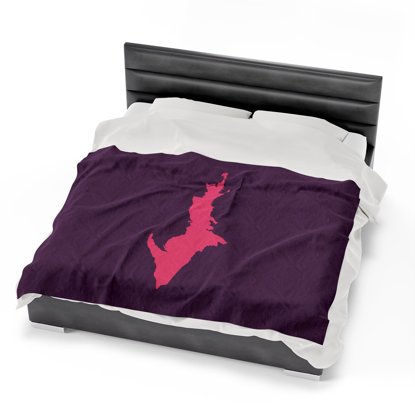 Michigan Upper Peninsula Plush Blanket (w/ Pink UP Outline) | Plum