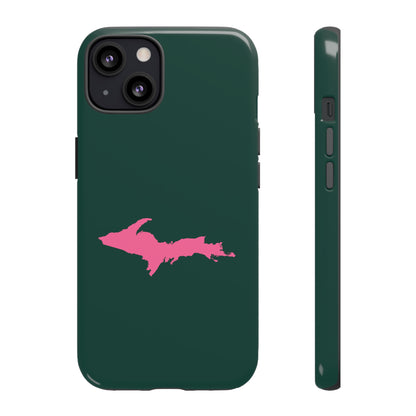 Michigan Upper Peninsula Tough Phone Case (Green w/ Pink UP Outline) | Apple iPhone