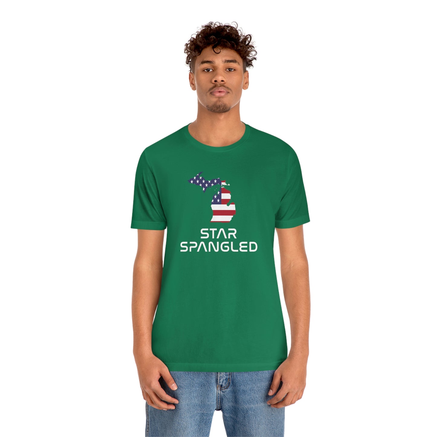 Michigan 'Star Spangled' T-Shirt (Space Agency Font w/ MI USA Flag Outline) | Unisex Standard Fit