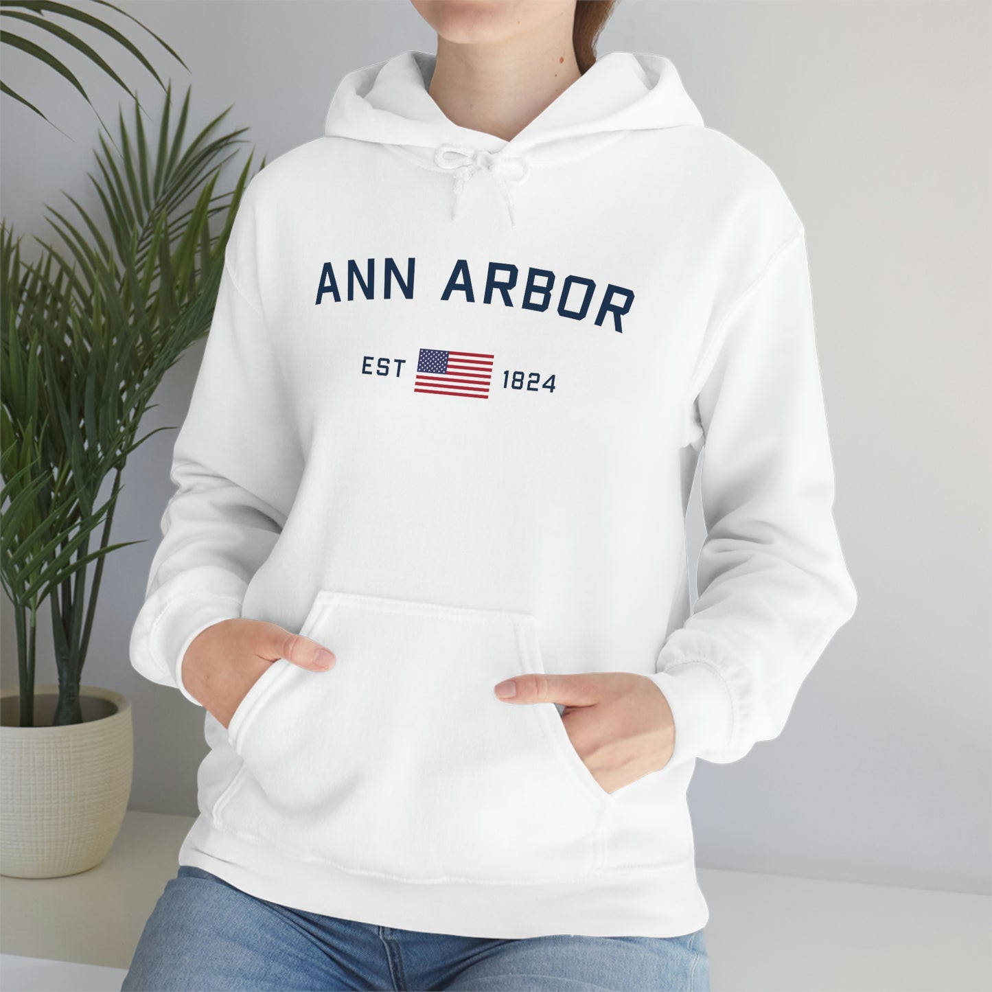 'Ann Arbor EST 1823' Hoodie (w/USA Flag Outline) | Unisex Standard