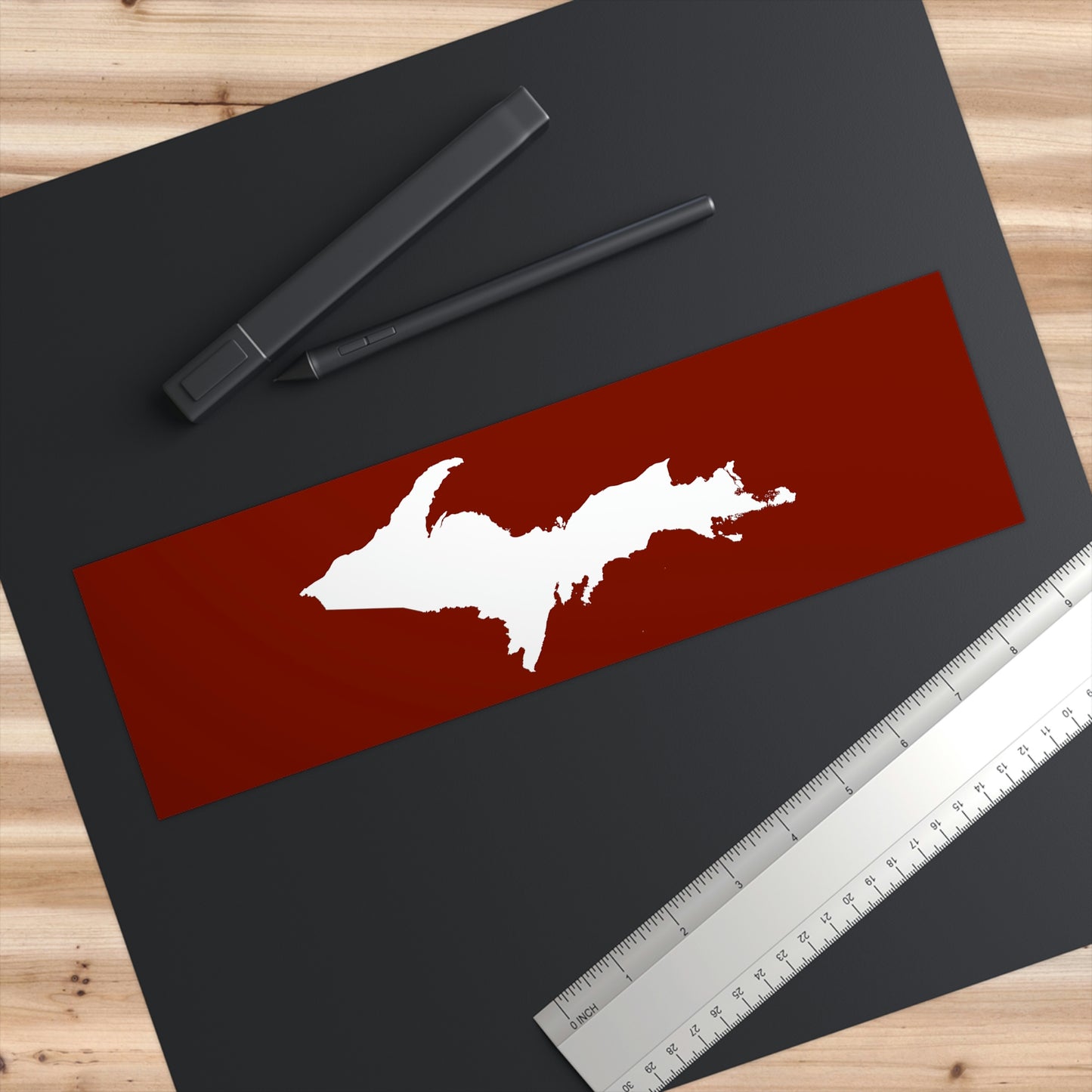 Michigan Upper Peninsula Bumper Sticker (w/ UP Outline) | Traverse Red Background