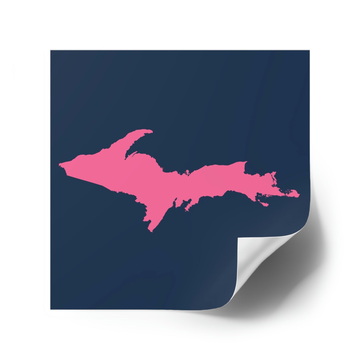 Michigan Upper Peninsula Square Sticker (Navy w/ Pink UP Outline) | Indoor/Outdoor