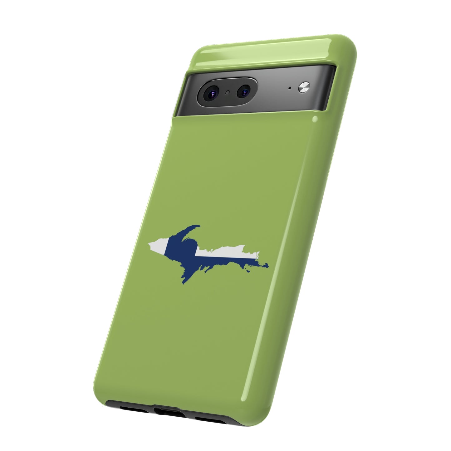 Michigan Upper Peninsula Tough Phone Case (Gooseberry Green w/ UP Finland Flag Outline) | Samsung & Pixel Android