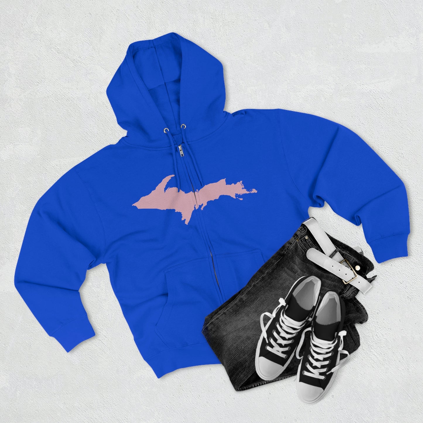 Michigan Upper Peninsula Full-Zip Hoodie (w/ Pink UP Outline)