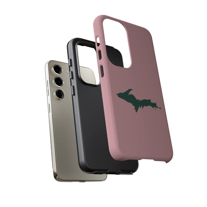 Michigan Upper Peninsula Tough Phone Case (Cherry Blossom Pink w/ Green UP Outline) | Samsung & Pixel Android