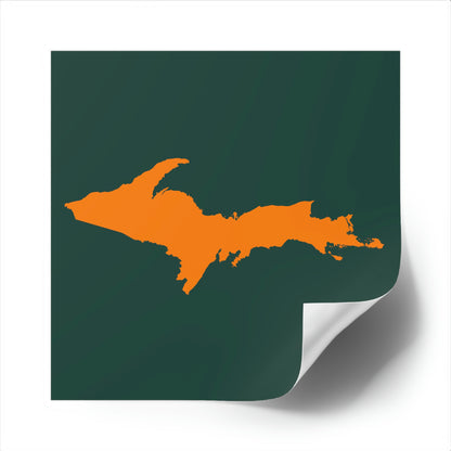 Michigan Upper Peninsula Square Sticker (Green w/ Orange UP Outline) | Indoor/Outdoor