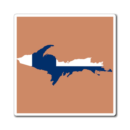 Michigan Upper Peninsula Square Magnet (Copper Color w/ UP Finland Flag Outline)