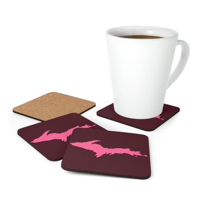 Michigan Upper Peninsula Coaster Set (Pinot Red w/ Pink UP Outline) | Corkwood - 4 pack