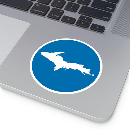 Michigan Upper Peninsula Round Stickers (Azure w/ UP Outline) | Indoor\Outdoor