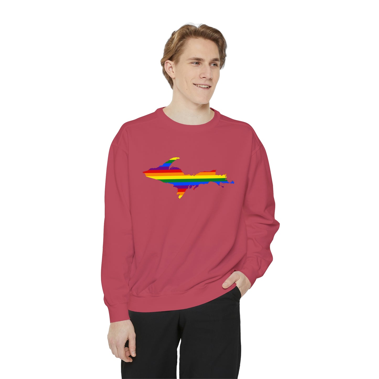 Michigan Upper Peninsula Sweatshirt (w/ UP Pride Flag Outline) | Unisex Garment Dyed