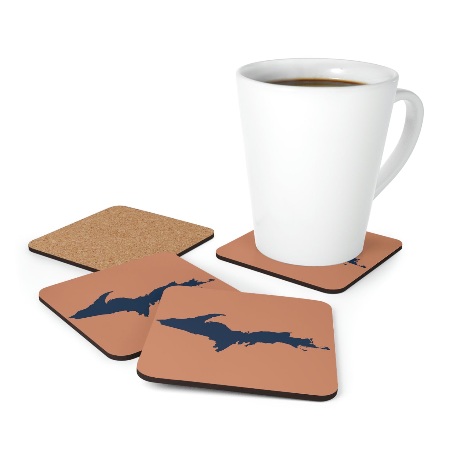 Michigan Upper Peninsula Coaster Set (Gold w/ Navy UP Outline) | Corkwood - 4 pack