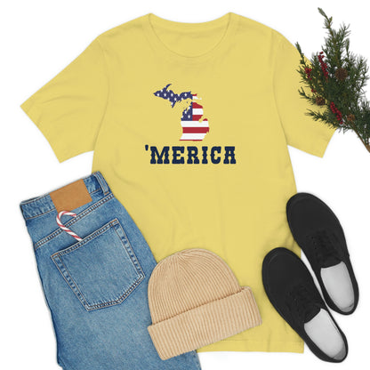 Michigan 'Merica' T-Shirt (Western Font w/ MI USA Flag Outline) | Unisex Standard Fit