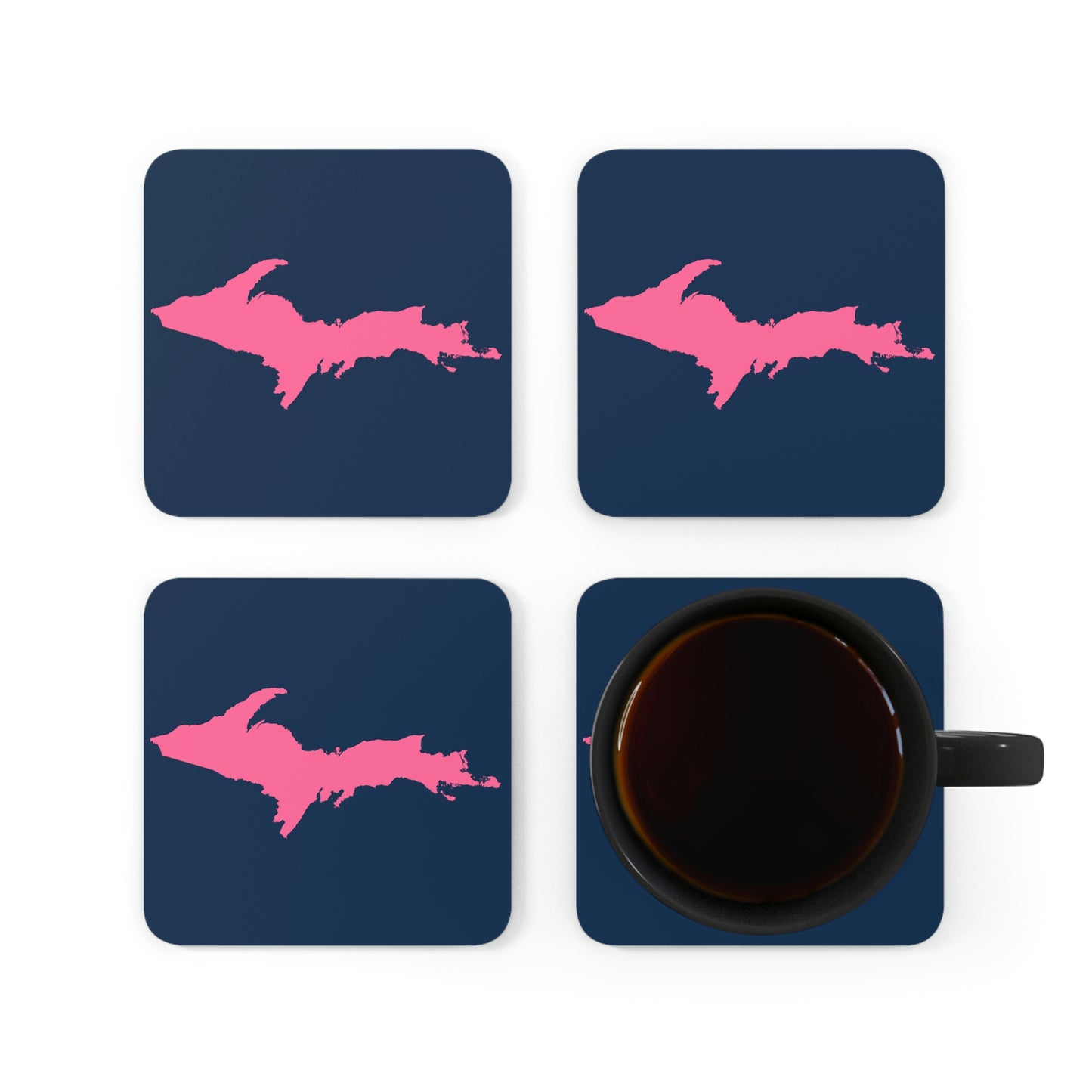 Michigan Upper Peninsula Coaster Set (Navy w/ Pink UP Outline) | Corkwood - 4 pack