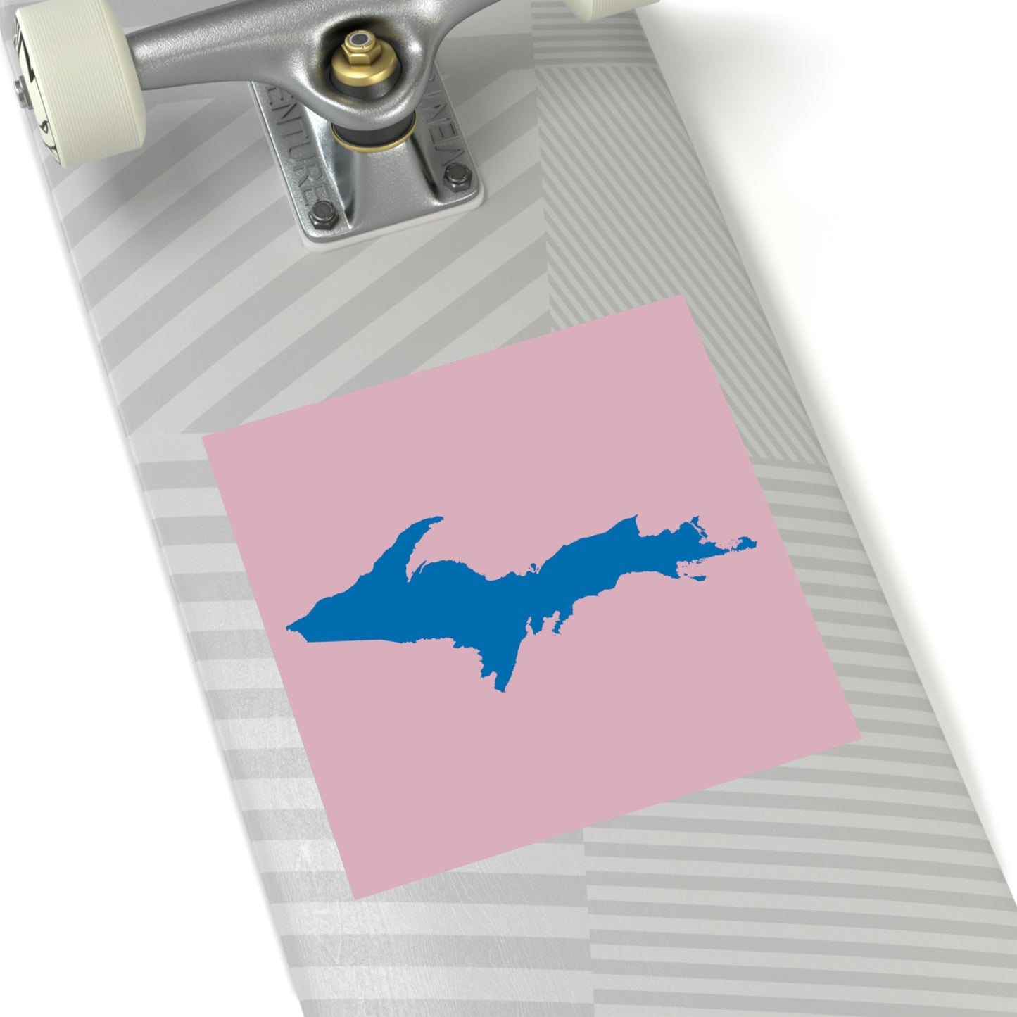 Michigan Upper Peninsula Square Sticker (Pink w/ Azure UP Outline) | Indoor/Outdoor