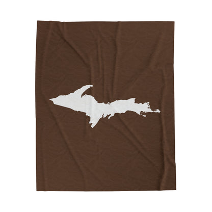 Michigan Upper Peninsula Plush Blanket (w/ UP Outline) | Coffee Color