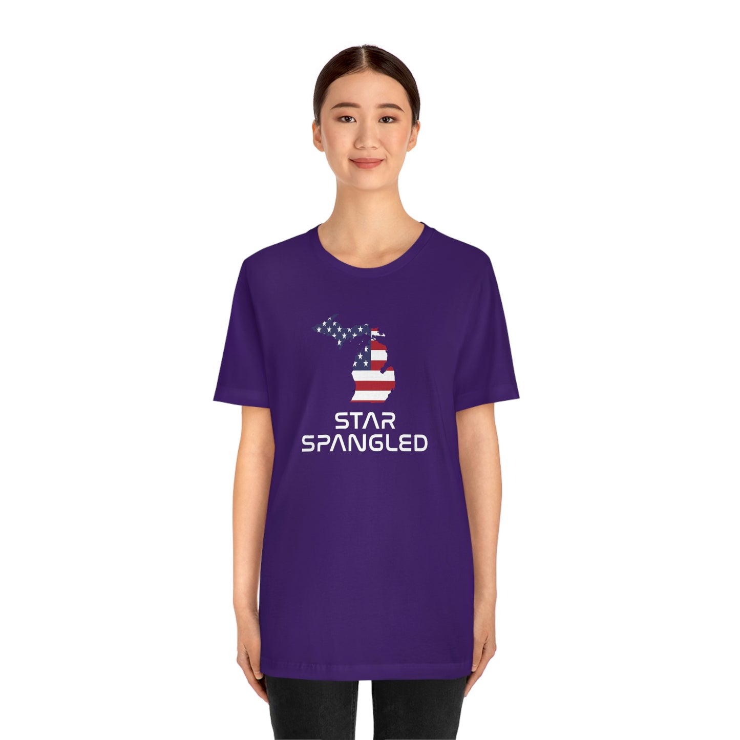 Michigan 'Star Spangled' T-Shirt (Space Agency Font w/ MI USA Flag Outline) | Unisex Standard Fit