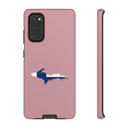 Michigan Upper Peninsula Tough Phone Case (Cherry Blossom Pink w/ UP Finland Flag Outline) | Samsung & Pixel Android