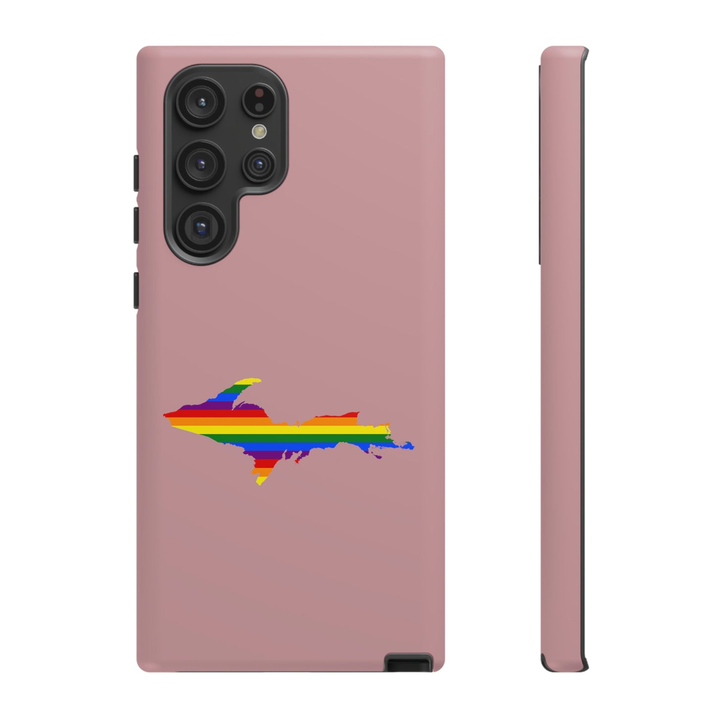 Michigan Upper Peninsula Tough Phone Case (Cherry Blossom Pink w/ UP Pride Flag Outline) | Samsung & Pixel Android