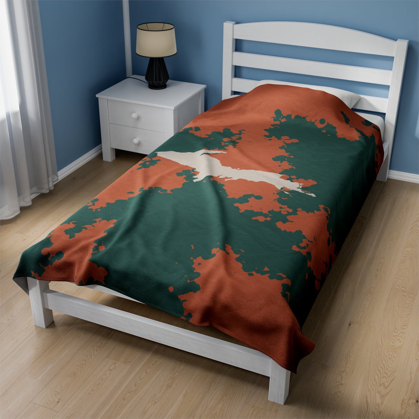 Michigan Upper Peninsula Plush Blanket (Copper Country Camo w/ UP Outline) | Canvas Color