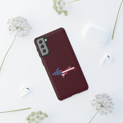 Michigan Upper Peninsula Tough Phone Case (Old Mission Burgundy w/ UP USA Flag Outline) | Samsung & Pixel Android