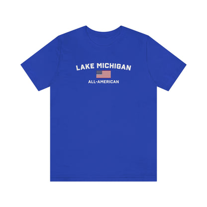 'Lake Michigan All American' T-Shirt (w/USA Flag Outline) | Unisex Standard Fit