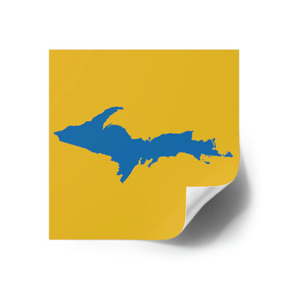 Michigan Upper Peninsula Square Sticker (Gold w/ Azure UP Outline) | Indoor/Outdoor