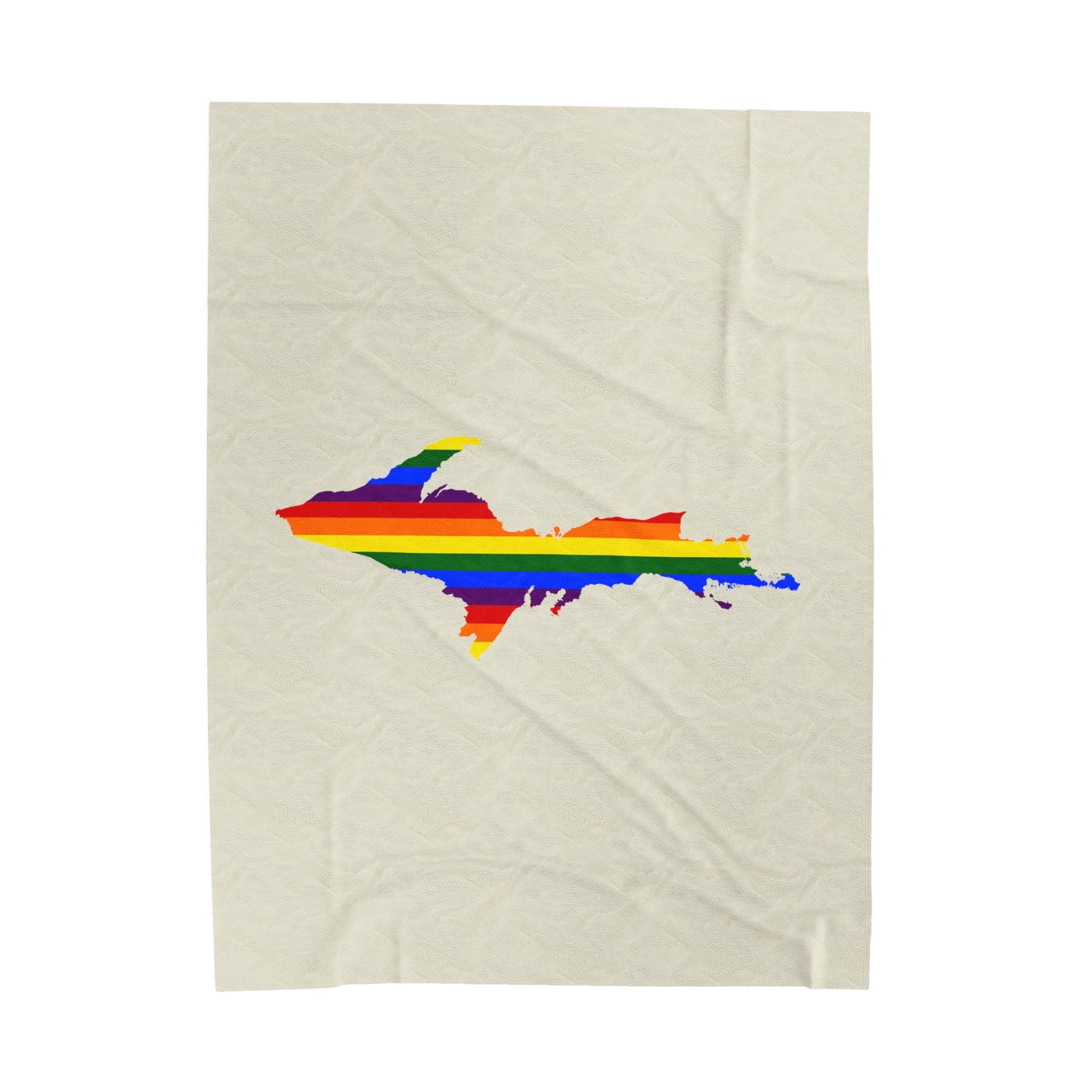 Michigan Upper Peninsula Plush Blanket (w/ UP Pride Flag Outline) | Ivory White