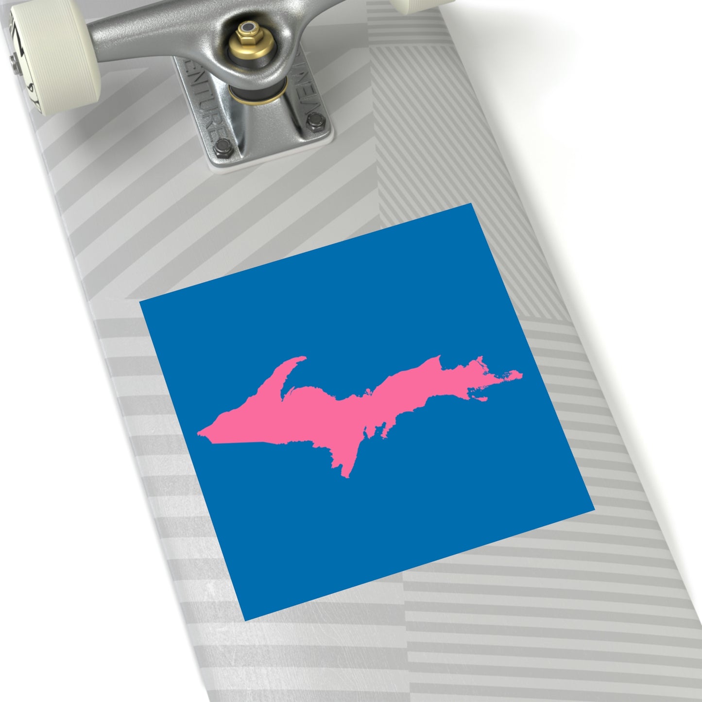 Michigan Upper Peninsula Square Sticker (Azure w/ Pink UP Outline) | Indoor/Outdoor