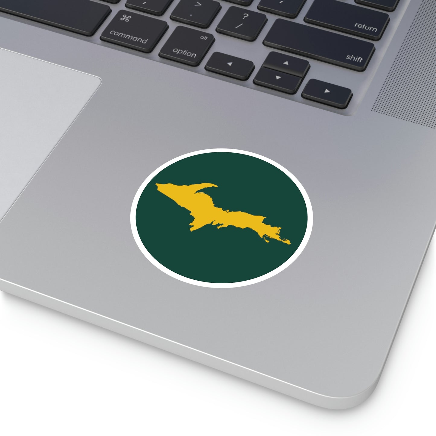 Michigan Upper Peninsula Round Stickers (Green w/ Gold UP Outline) | Indoor\Outdoor