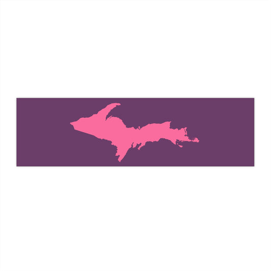 Michigan Upper Peninsula Bumper Sticker (w/ Pink UP Outline) | Plum Background