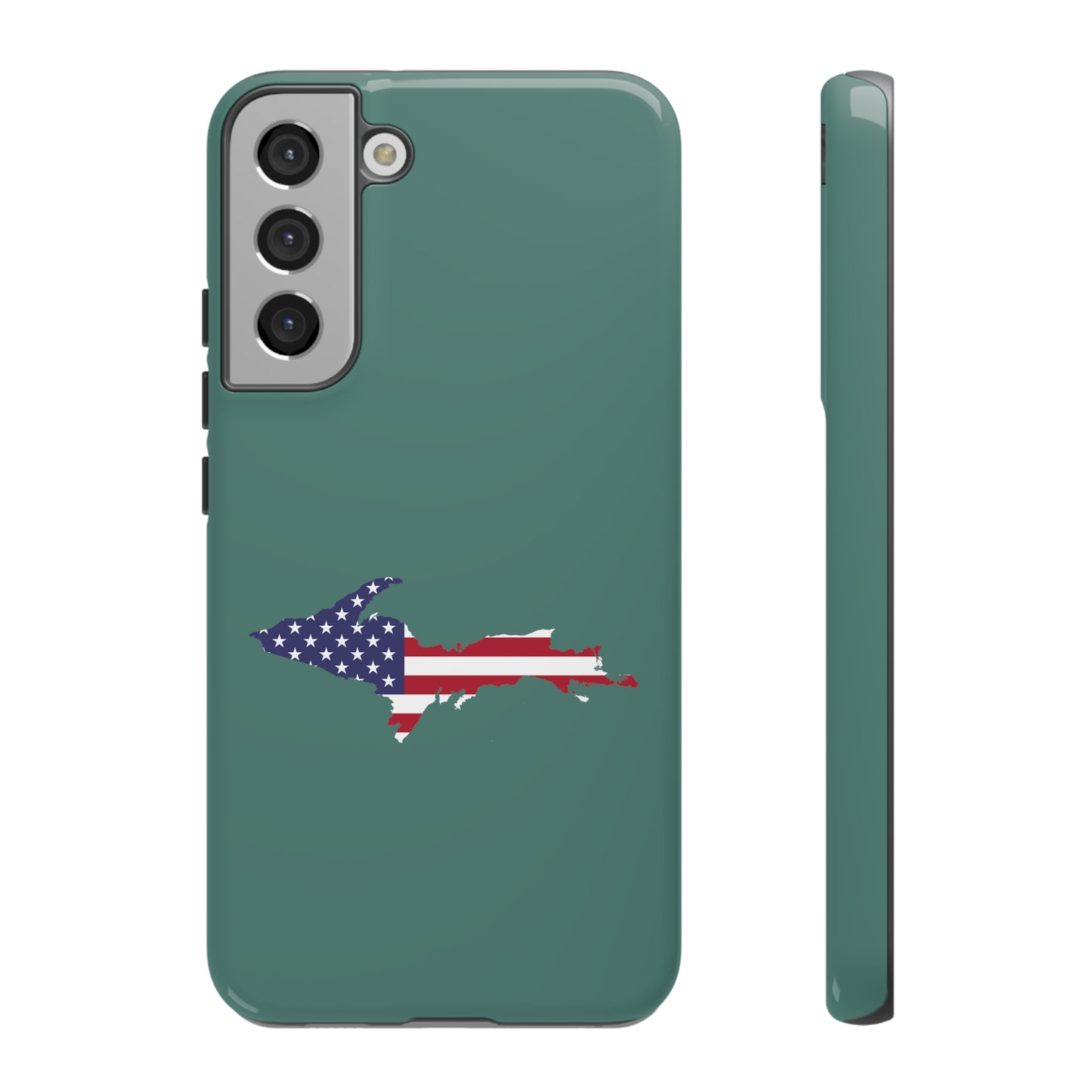 Michigan Upper Peninsula Tough Phone Case (Copper Green w/ UP USA Flag Outline) | Samsung & Pixel Android