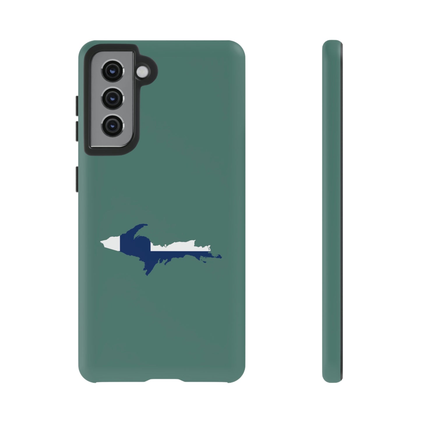 Michigan Upper Peninsula Tough Phone Case (Copper Green w/ UP Finland Flag Outline) | Samsung & Pixel Android