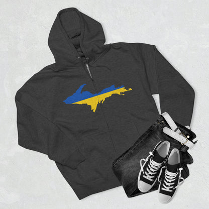 Michigan Upper Peninsula Full-Zip Hoodie (w/ UP Ukraine Flag Outline)