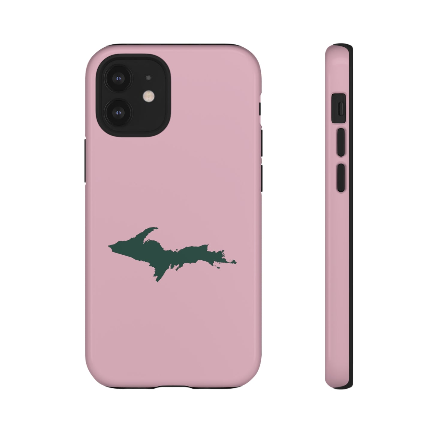 Michigan Upper Peninsula Tough Phone Case (Pink w/ Green UP Outline) | Apple iPhone