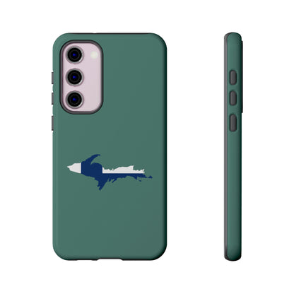 Michigan Upper Peninsula Tough Phone Case (Copper Green w/ UP Finland Flag Outline) | Samsung & Pixel Android