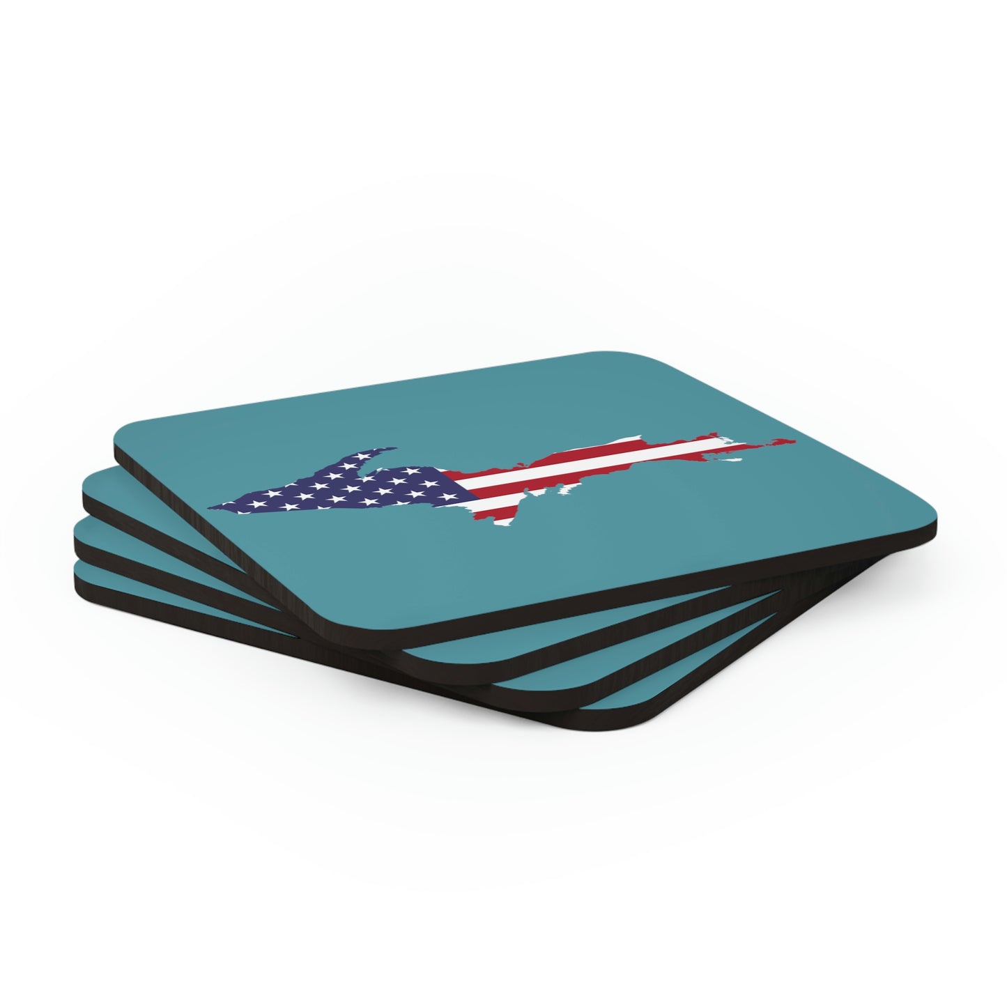 Michigan Upper Peninsula Coaster Set (Huron Blue w/ UP USA Flag Outline) | Corkwood - 4 pack