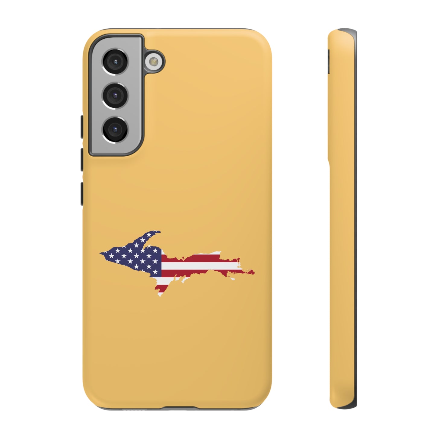 Michigan Upper Peninsula Tough Phone Case (Citrine w/ UP USA Flag Outline) | Samsung & Pixel Android