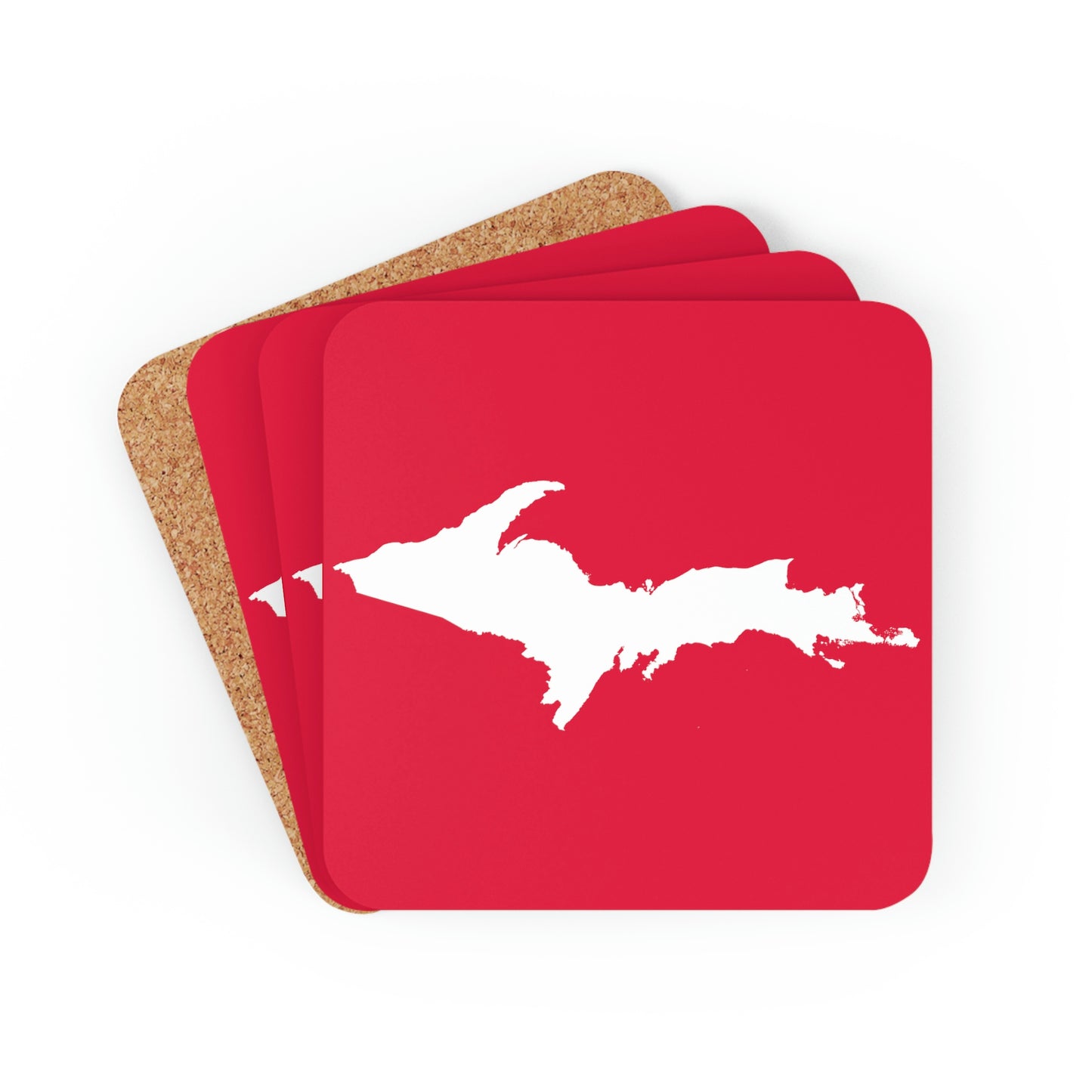 Michigan Upper Peninsula Coaster Set (Lighthouse Red w/ UP Outline) | Corkwood - 4 pack