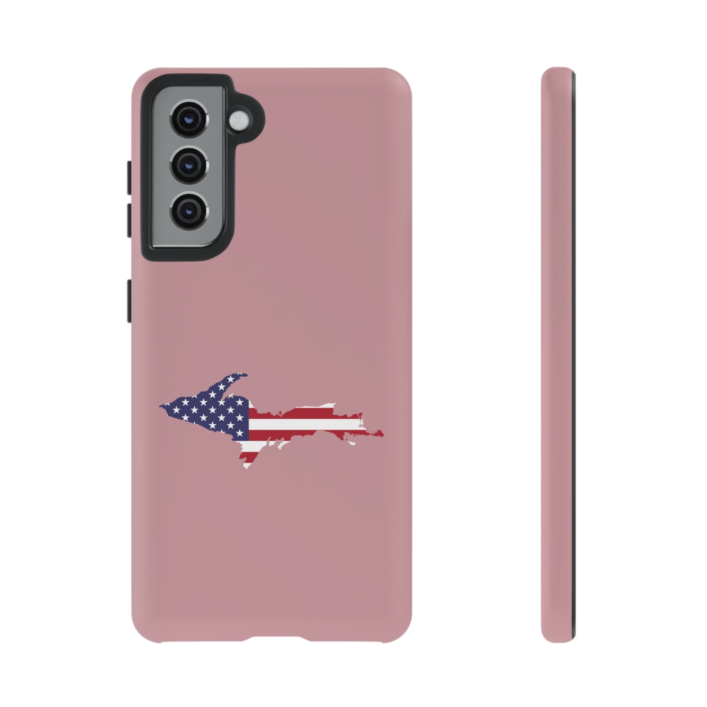 Michigan Upper Peninsula Tough Phone Case (Cherry Blossom Pink w/ UP USA Flag Outline) | Samsung & Pixel Android